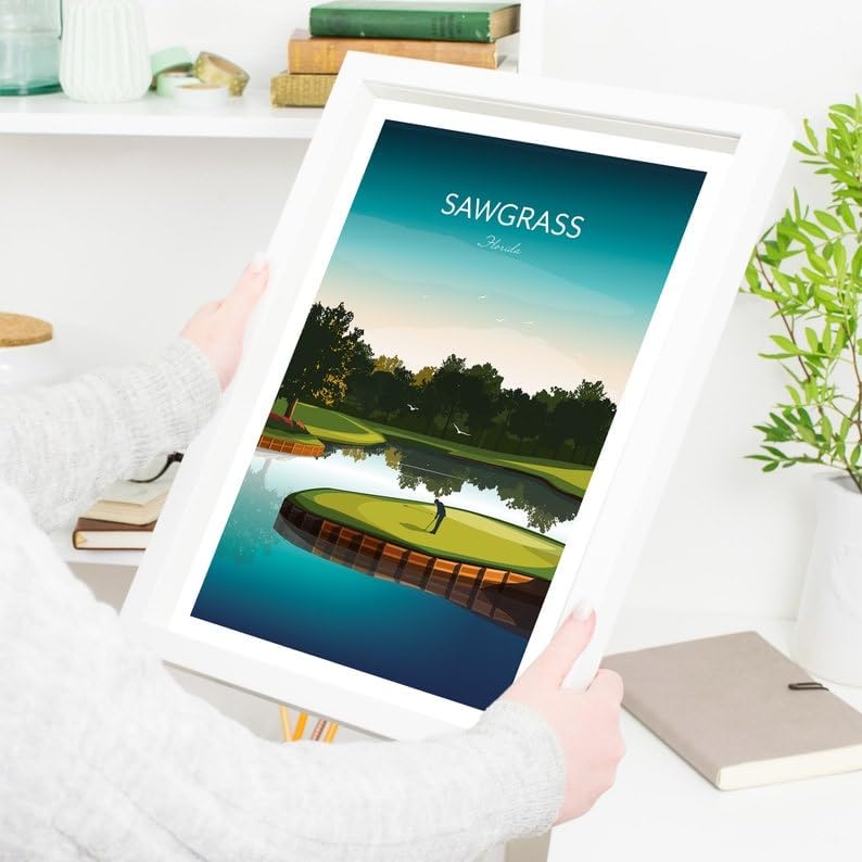 Golf Print - TPC Sawgrass Florida - Island Green 17th Hole, Florida Golf Course Art, Golf Wall Decor, Island Green Illustration, Golf Gift for Him, Scenic Golf Landscape (Unframed) (20x30)
