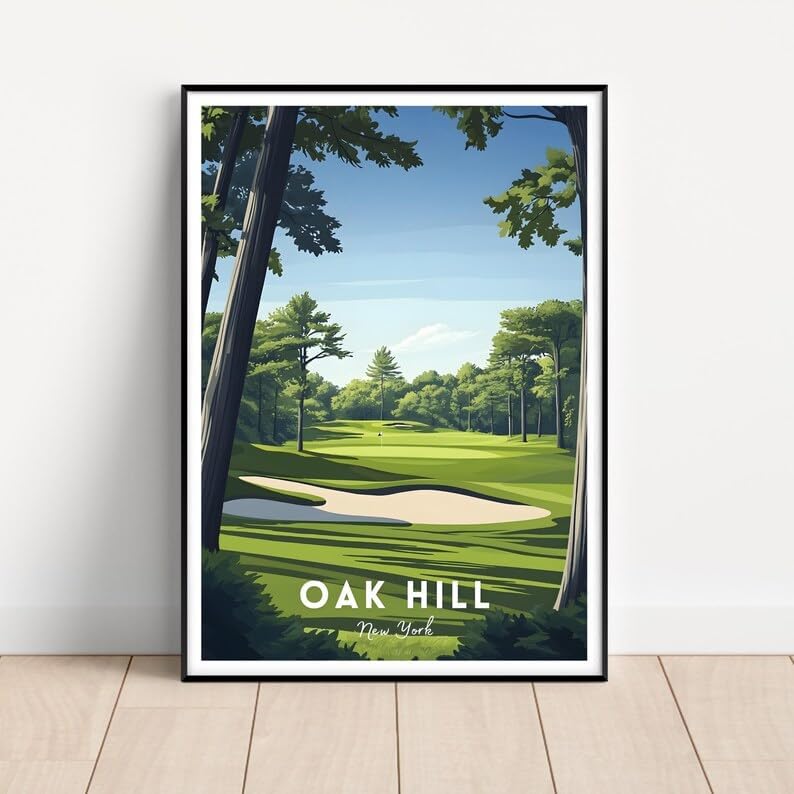 Nationcog Oak Hill Golf Poster, Vintage New York Travel Wall Art Print, Retro Country Club Artwork, Classic Golf Decor for Home, Bar or Office (Unframed) (20x30)