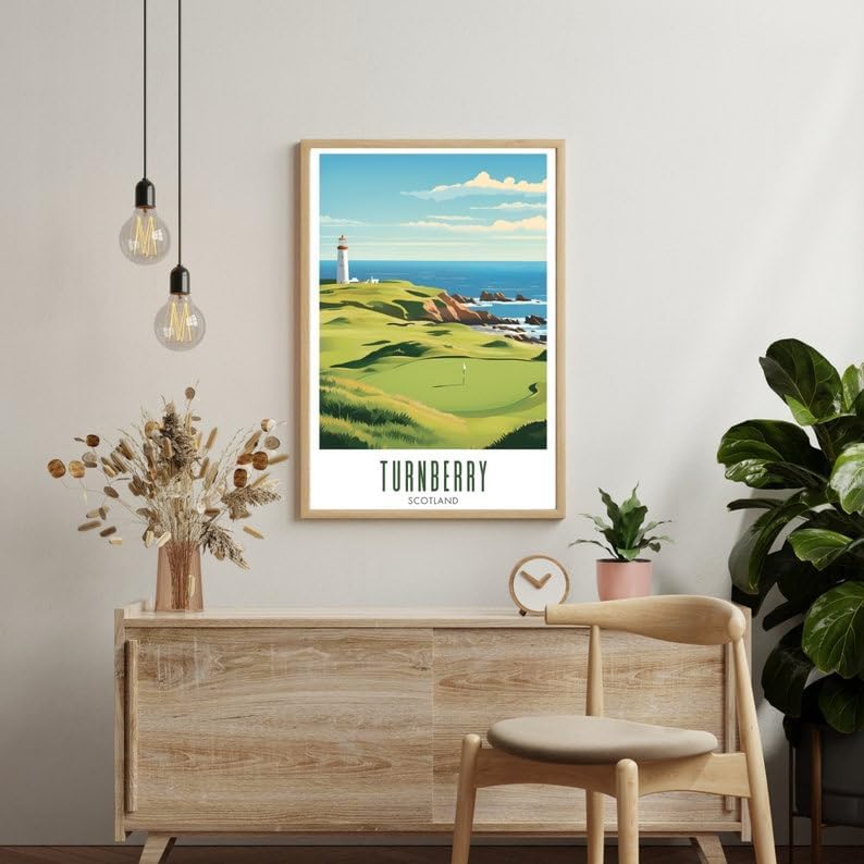 Nationcog Turnberry Golf Wall Art, Scotland Lighthouse Course Print for Home or Office, Vintage Coastal Decor for Men, Gift Idea for Dad, Husband, or Golf Fans (Unframed) (24x36)