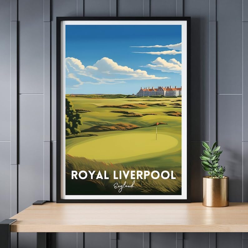 Nationcog Royal Liverpool Golf Poster, Vintage England Travel Wall Art Print, Retro Golf Links Landscape Decor, Sports Artwork for Home, Bar or Office (Unframed) (12x18)