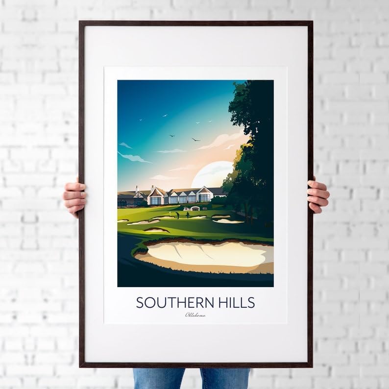 Southern Hills Country Club Golf Print - Tulsa; Oklahoma; Southern Hills PGA Championship Artwork; Golf Course Sunset Illustration (Unframed) (24x36)