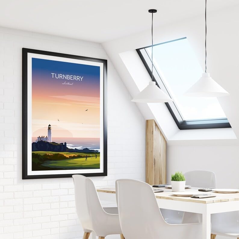 Nationcog Turnberry Golf Print - Ayrshire Scotland, Turnberry Golf Poster, Vintage Golf Travel Poster, Scotland Golf Course Art, Lighthouse Golf Print, Coastal Golf Wall Art (Unframed) (20x30)