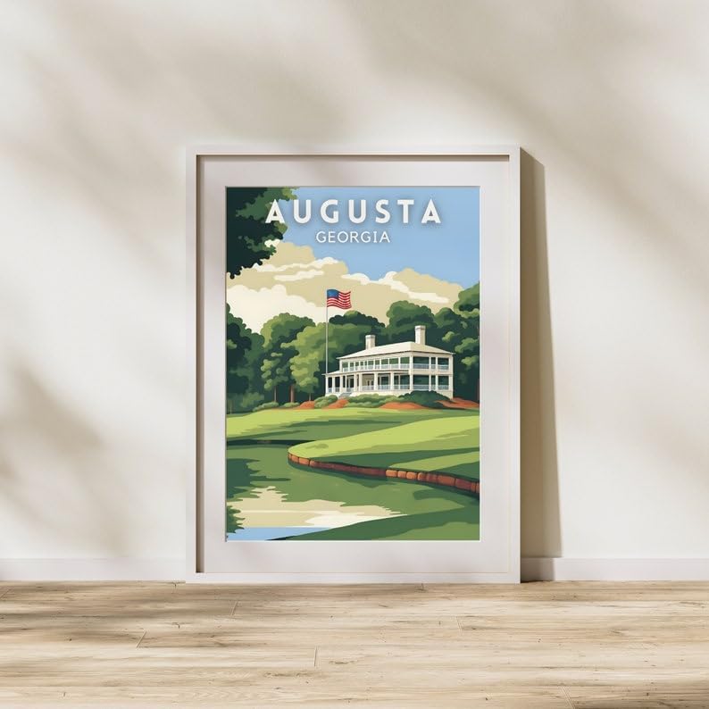 Nationcog Augusta Georgia Golf Poster, Vintage Travel Wall Art Print, Retro Southern Golf Landscape Decor, Classic Artwork Gift for Men or Golf Enthusiasts (Unframed) (12x18)