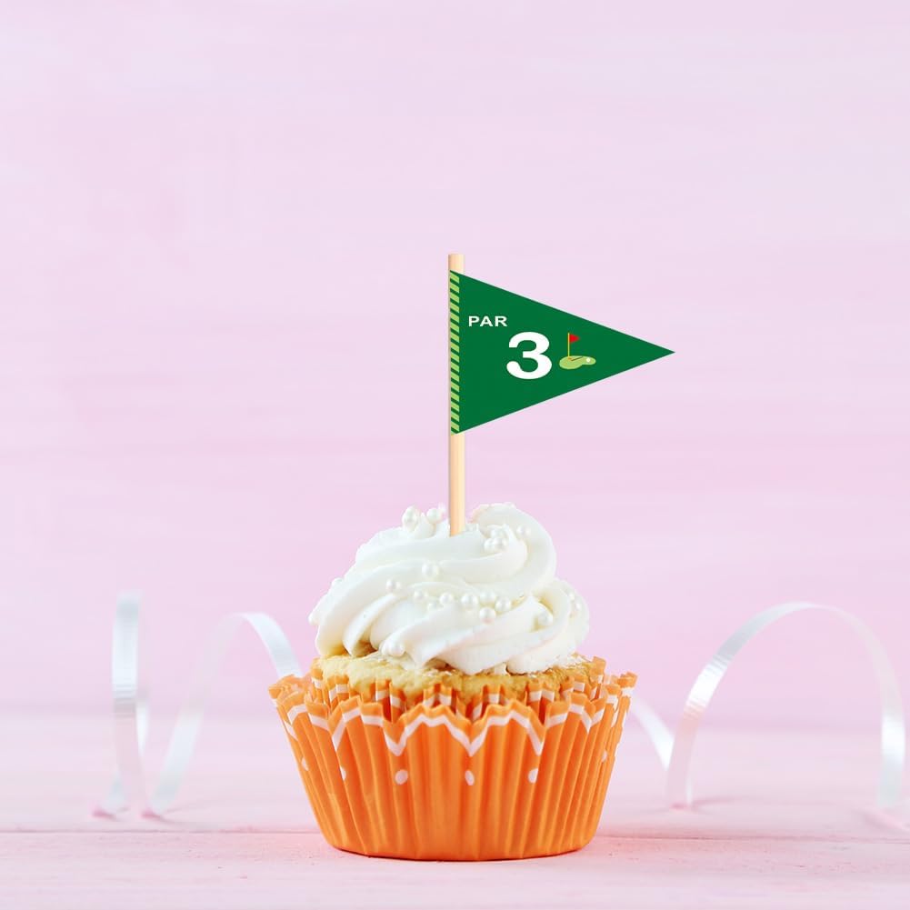 Golf Themed Toothpick Flags, 20 PCS Par 3 Let's Par-Tee Birthday Cocktail Picks Mini Stick Cupcake Toppers for 3rd Birthday Party Food Bar Decorations