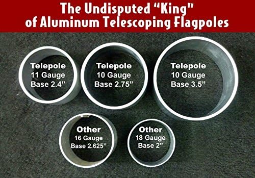 Telepole 16' Classic Telescoping Flagpole - 2.4" Base Diameter, 11 Gauge Aluminum with an External Halyard Rope