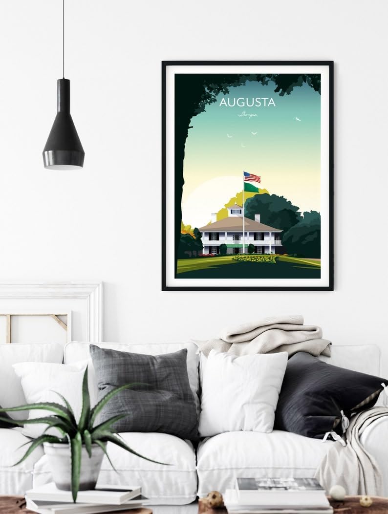 Golf Print Augusta Georgia Clubhouse, Augusta Golf Poster, Vintage Golf Travel Poster, Augusta National Print, Golf Course Wall Art, Masters Tournament Art (Unframed) (20x30)