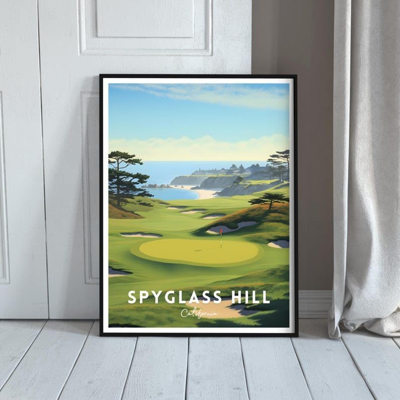 Nationcog Spyglass Hill Golf Wall Art Poster, California Coastal Course Print with Ocean Views, Vintage Decor for Living Room or Office, Golf Gift for Dad or Husband (Unframed) (9x11)