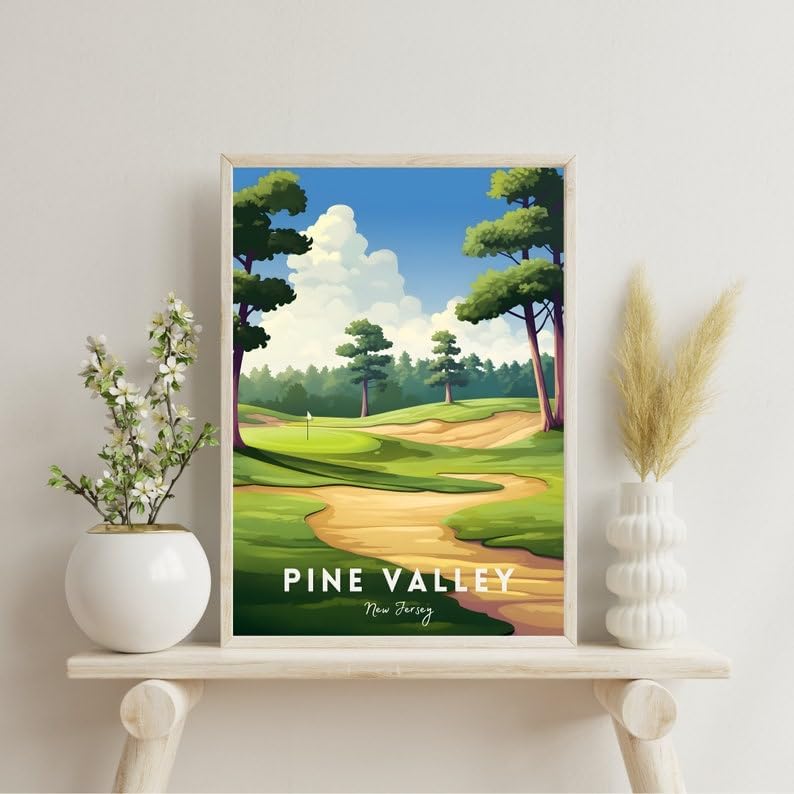 Nationcog Pine Valley Golf Poster, Vintage New Jersey Wall Art Print, Retro Golf Course Landscape Decor, Classic Sports Artwork for Home or Office (Unframed) (9x11)