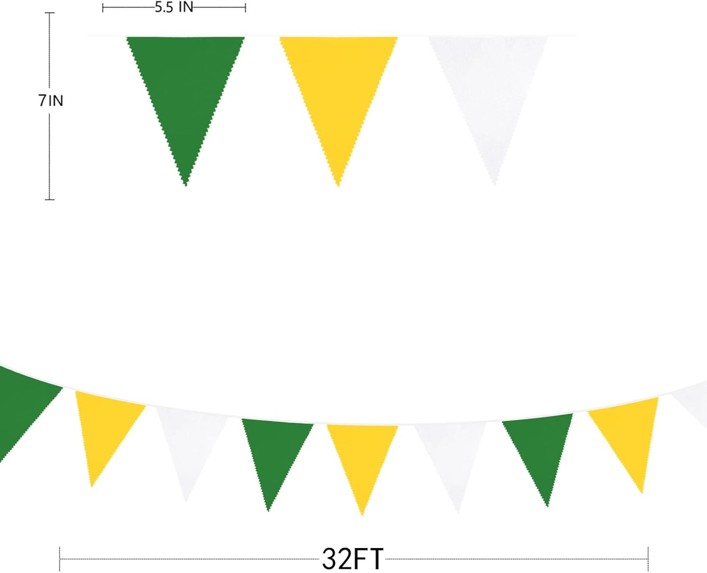 32Ft Yellow Green White Pennant Banner Fabric Triangle Flag Bunting Garland for Spring Summer Party Decorations Birthday Wedding Engagement Baby Shower Tea Party Outdoor Garden Hanging Decorations