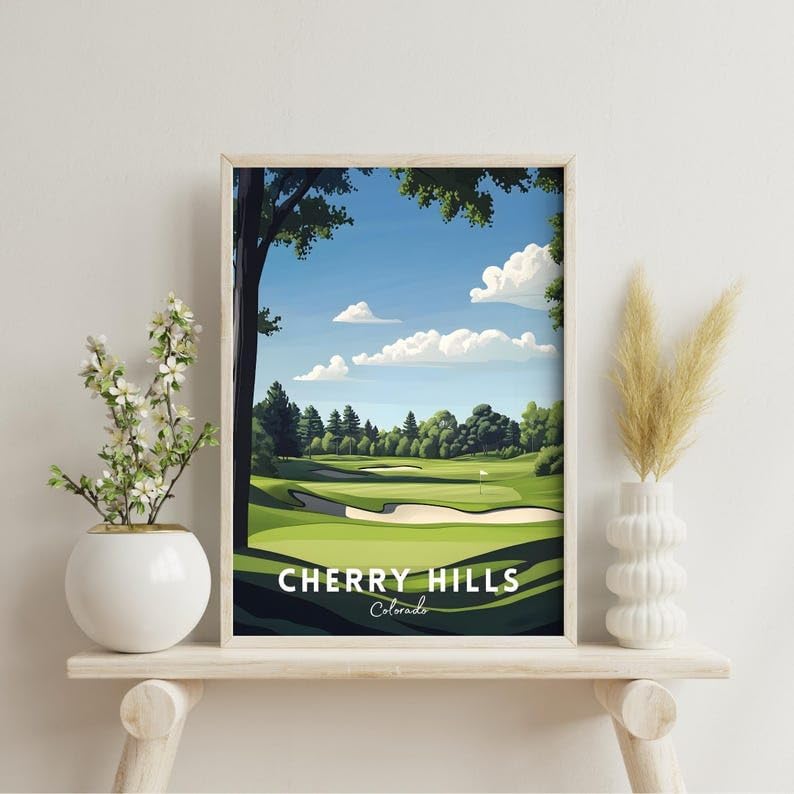 Nationcog Cherry Hills Golf Wall Art, Colorado Vintage Course Print for Living Room or Teen Bedroom, Scenic Sports Decor, Thoughtful Gift for Dad, Husband, or Golf Fans (Unframed) (20x30)