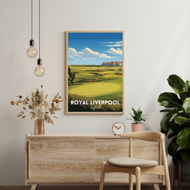 Nationcog Royal Liverpool Golf Poster, Vintage England Travel Wall Art Print, Retro Golf Links Landscape Decor, Sports Artwork for Home, Bar or Office (Unframed) (11x14)