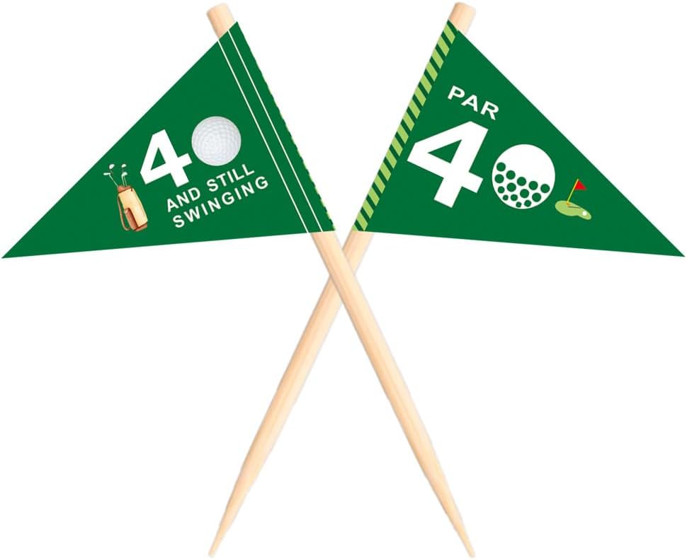 Golf Themed Toothpick Flags, 20 PCS Par 40 And Still Swinging Birthday Golf Cocktail Picks Mini Stick Cupcake Toppers Flags for Par 40 Golf 40th Birthday Party Food Bar Decorations (Par 40)