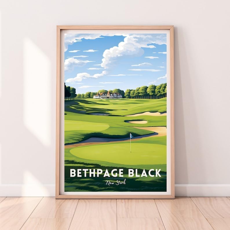 Nationcog Bethpage Black Golf Poster, Vintage New York Wall Art Print, Retro Golf Landscape Decor, Classic Artwork for Living Room, Office or Man Cave (Unframed) (20x30)