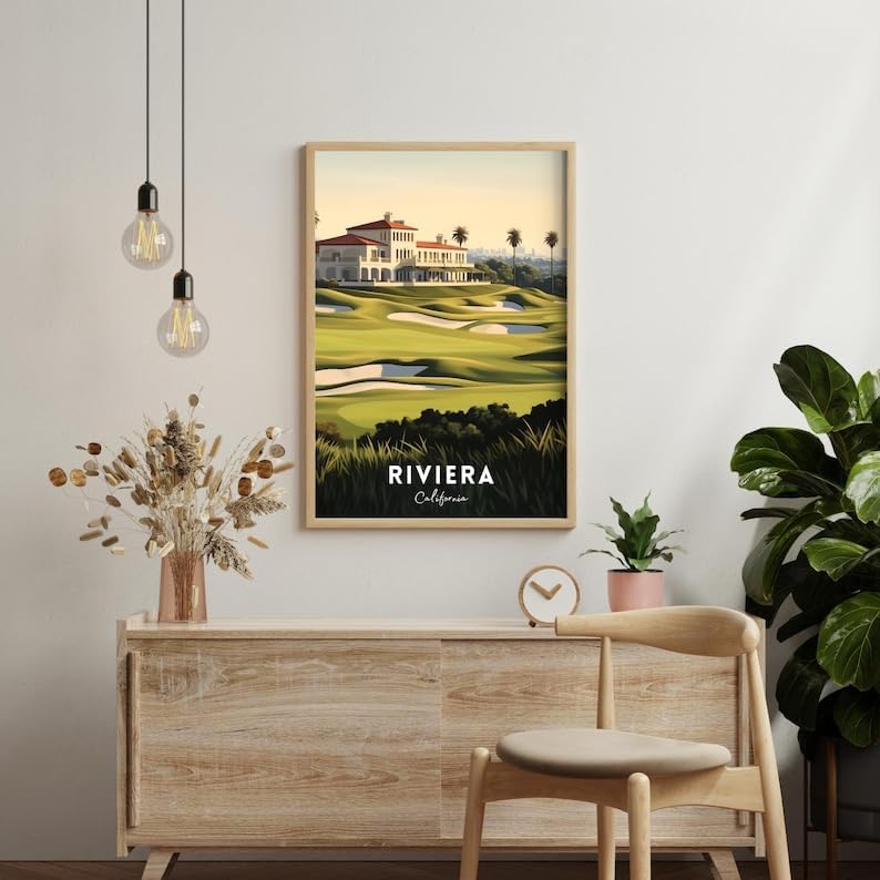 Nationcog Riviera Golf Poster, Vintage California Travel Style Wall Art Print, Retro Scenic Golf Artwork, Classic Decor for Office, Man Cave or Home (Unframed) (16x24)