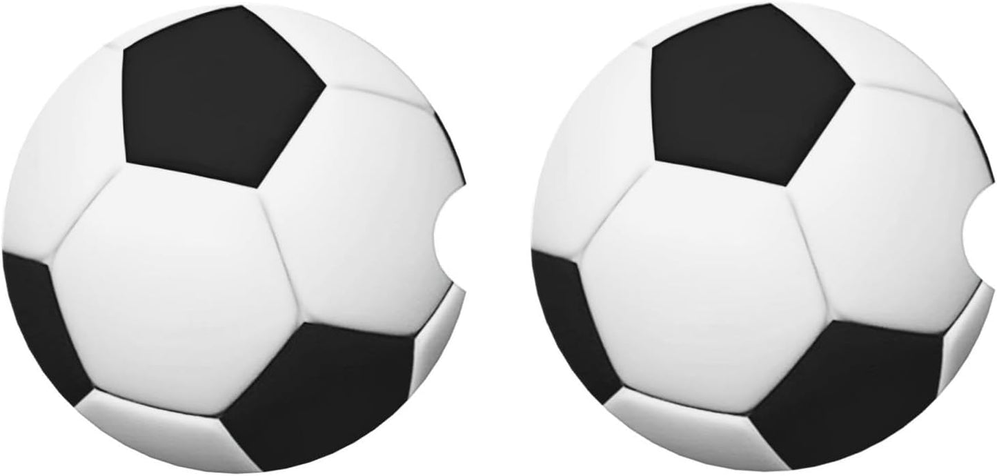 Car Cup Holder Coasters, Soccer Ball Car Coasters for Cup Holder Drinks, 2 Pack Ceramic Cute Auto Interior Accessories for Women Men