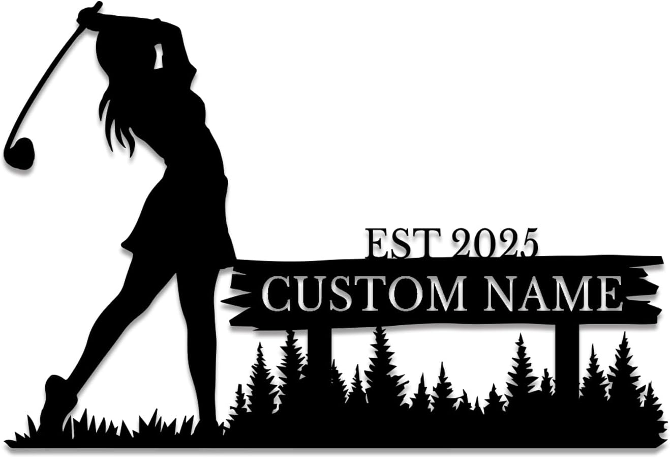 Personalized Custom Crossed Golf Metal Wall Art,Personalized Golfer Name Sign Decoration For Room,Hole Golf Club Decoration (Style-2)