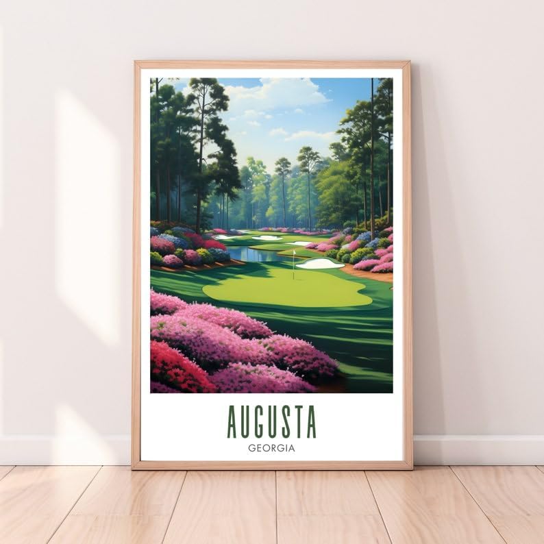 Augusta National Golf Wall Art Poster, Georgia Masters Scenic Print for Living Room or Office, Vintage Floral Course Decor, Gift for Dad or Golf Fans (Unframed) (24x36)