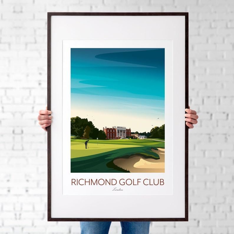 Richmond Golf Club Print - London Golf Course, Richmond Golf Club Poster, London Golf Course Print, Golf Art Wall Decor, Golf Landscape Illustration (Unframed) (11x14)
