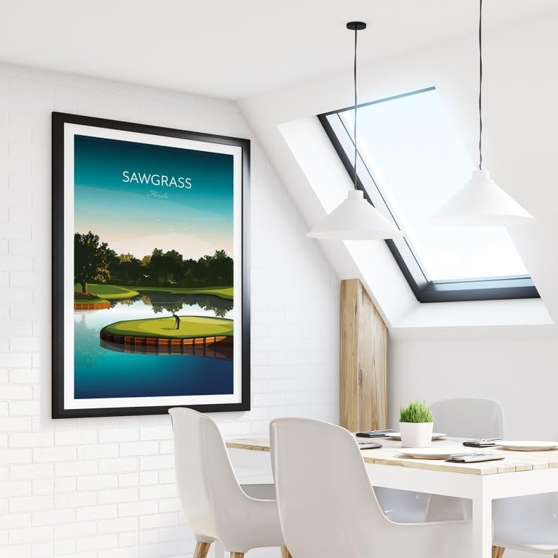 Golf Print - TPC Sawgrass Florida - Island Green 17th Hole, Florida Golf Course Art, Golf Wall Decor, Island Green Illustration, Golf Gift for Him, Scenic Golf Landscape (Unframed) (20x30)