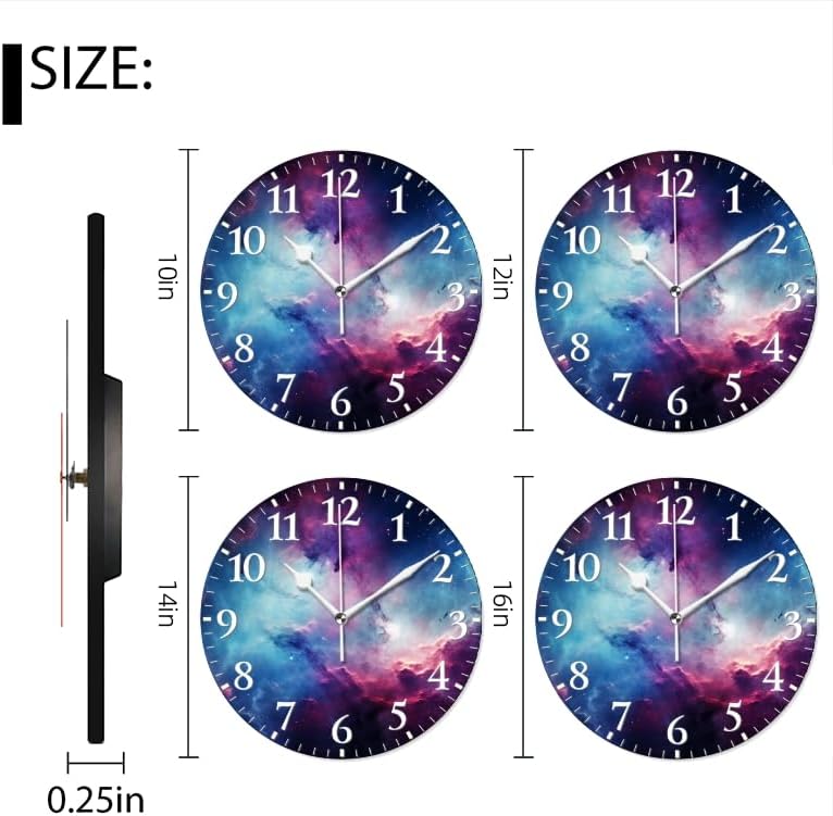 Nebula Wall Clock Non-Ticking Silent Clocks Battery Operated Analog Decor Clock for Home-Amazing Nebula with Blue and Purple Colors(16inch)