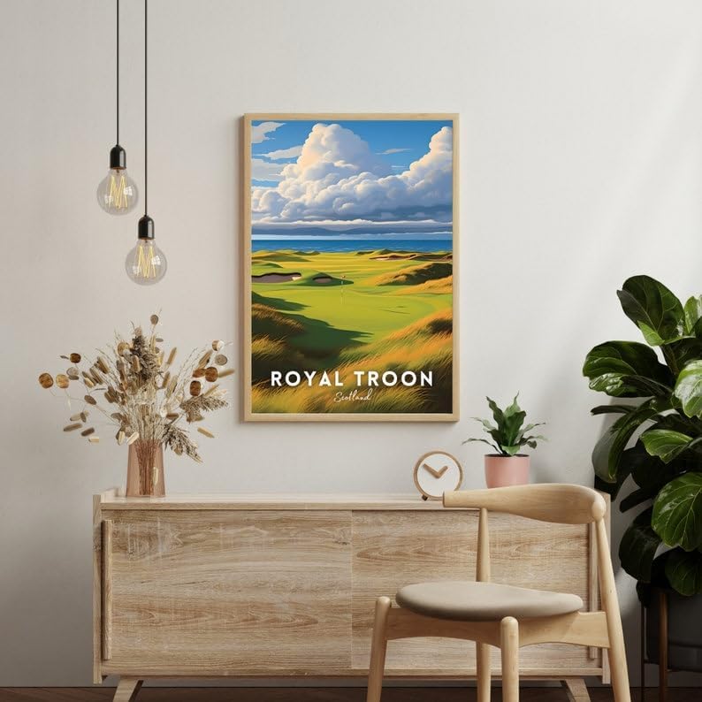 Nationcog Royal Troon Golf Poster, Vintage Scotland Travel Wall Art Print, Retro Golf Links Artwork, Classic Sports Decor Gift for Enthusiasts (Unframed) (12x18)