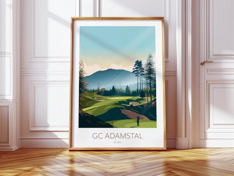 Nationcog GC Adamstal Golf Print - Austria - PGA Tour Golf; Mountain Golf Art; Golf Landscape Illustration; Golfer Gift; Modern Golf Artwork; Scenic Golf Painting (Unframed) (16x24)