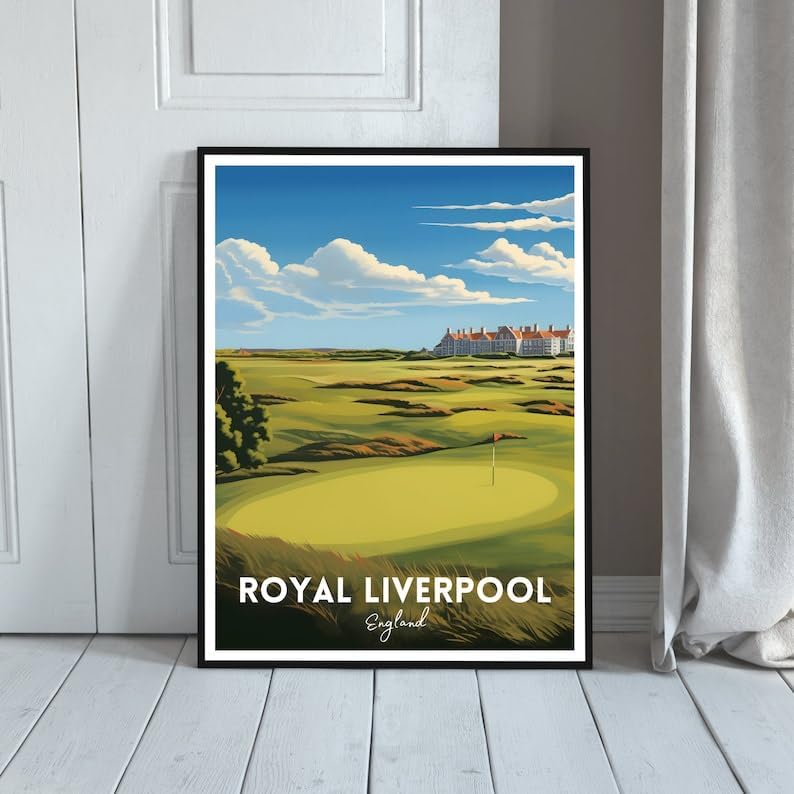 Nationcog Royal Liverpool Golf Poster, Vintage England Travel Wall Art Print, Retro Golf Links Landscape Decor, Sports Artwork for Home, Bar or Office (Unframed) (12x18)