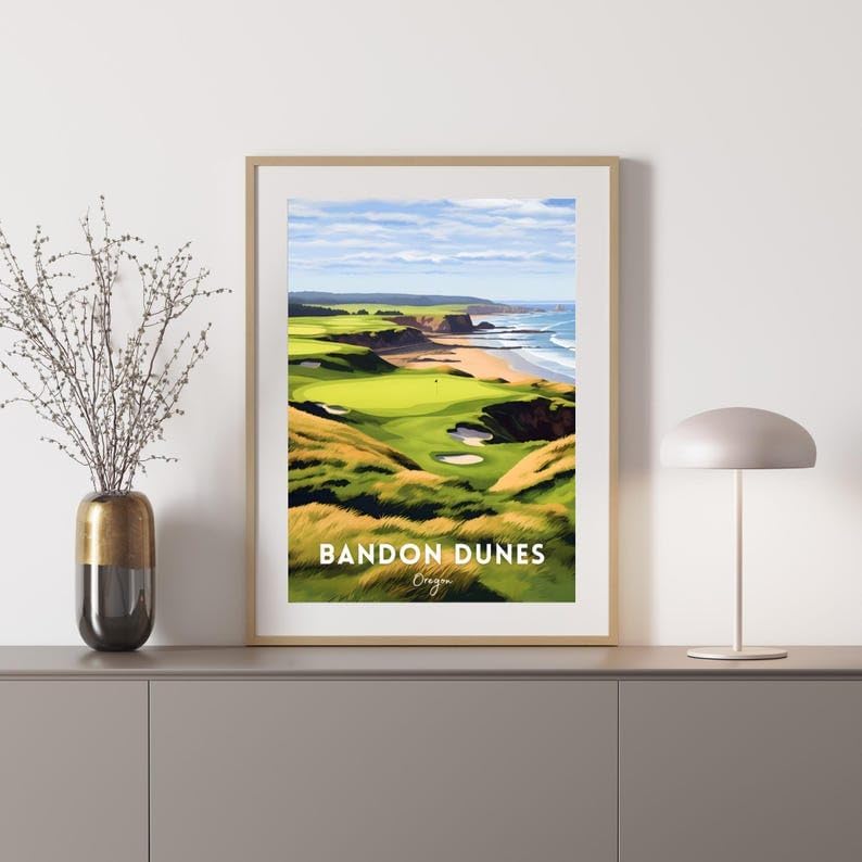 Nationcog Bandon Dunes Golf Wall Art Poster, Oregon Coastal Course Print with Rugged Ocean Views, Vintage Decor for Office or Bedroom, Ideal Gift for Dad or Husband (Unframed) (24x36)