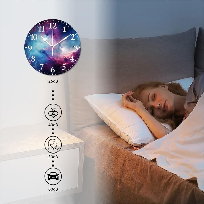 Nebula Wall Clock Non-Ticking Silent Clocks Battery Operated Analog Decor Clock for Home-Amazing Nebula with Blue and Purple Colors(12inch)