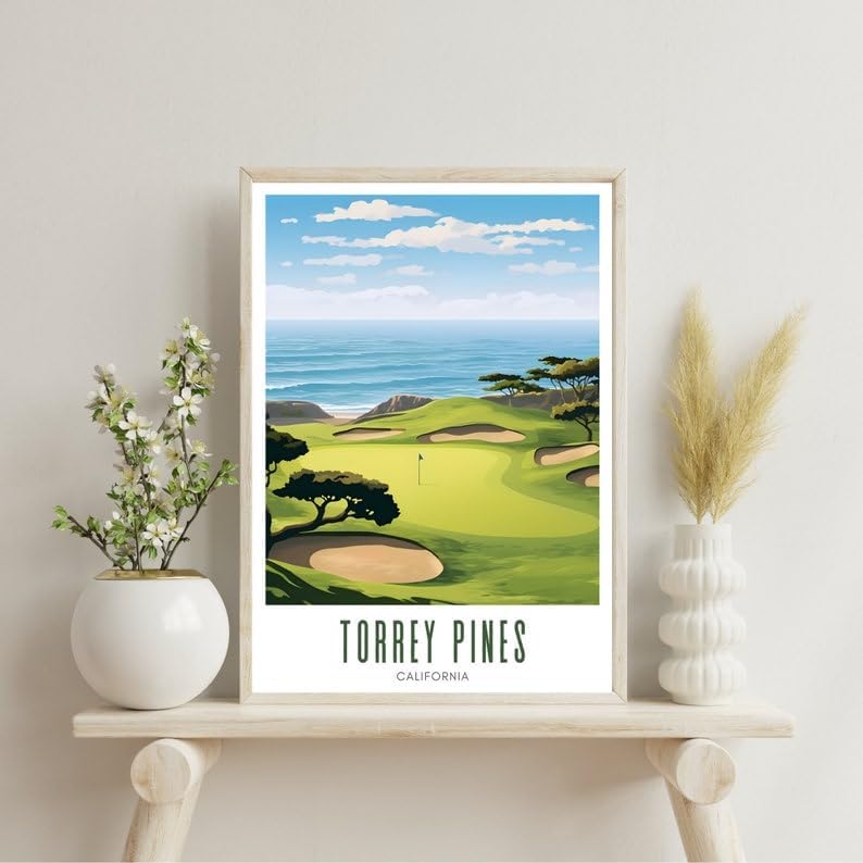 Nationcog Torrey Pines Golf Wall Art Poster, California Scenic Coastal Course Print for Office or Bedroom, Ocean View Decor for Men, Great Dad Gift, Golf-Themed Room Accent (Unframed) (9x11)