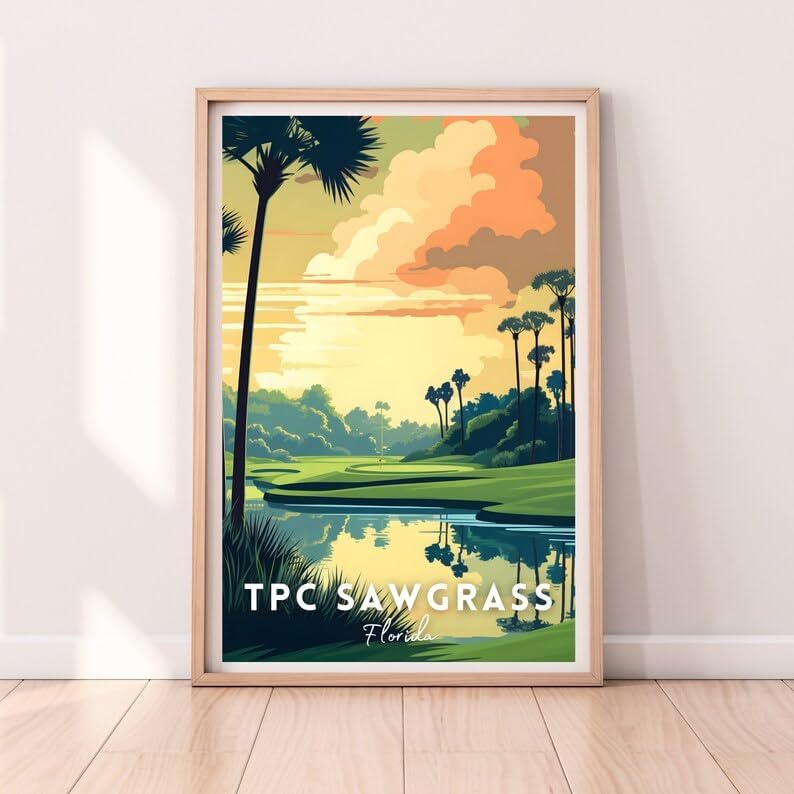 Nationcog TPC Sawgrass Golf Wall Art Print, Vintage Florida Course Poster for Living Room or Study, Scenic Decor for Men, Unique Dad Gift, Golf Enthusiast Room Accent (Unframed) (27x40)
