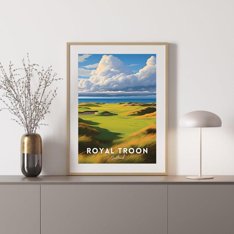 Nationcog Royal Troon Golf Poster, Vintage Scotland Travel Wall Art Print, Retro Golf Links Artwork, Classic Sports Decor Gift for Enthusiasts (Unframed) (11x14)