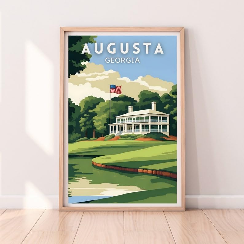 Nationcog Augusta Georgia Golf Poster, Vintage Travel Wall Art Print, Retro Southern Golf Landscape Decor, Classic Artwork Gift for Men or Golf Enthusiasts (Unframed) (12x18)