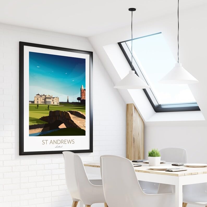 Nationcog St Andrews Golf Print - Scotland; 18th Hole; Old Course Print; Swilcan Bridge Art; Scotland; Golf Wall Art; St Andrews Links Decor; Historic Golf Course (Unframed) (16x24)