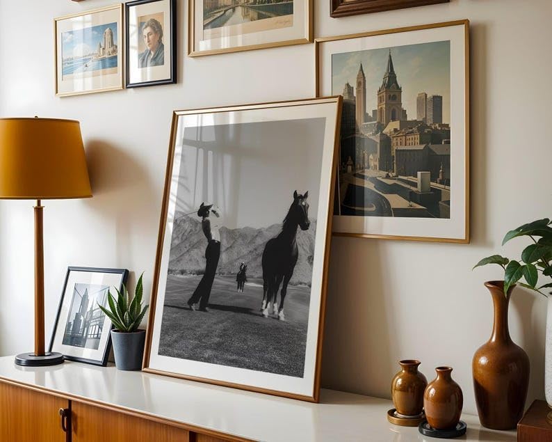 Nationcog Vintage Western Cowboy Golf Wall Art, Retro Black and White Sports Photography Print for Bar or Office Decor, Rustic Golfer Artwork for Country Homes (Unframed) (24x36)