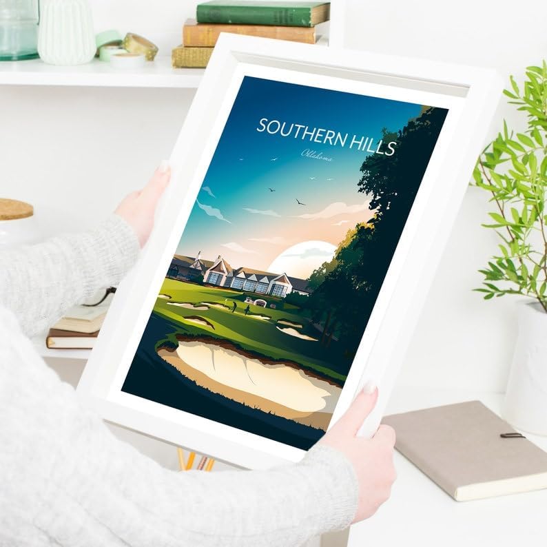 Nationcog Golf Print Southern Hills Country Club - Tulsa, Oklahoma, Southern Hills Golf Poster, Oklahoma Golf Course Art, Vintage Golf Travel Print, Luxury Golf Resort Art (Unframed) (12x18)