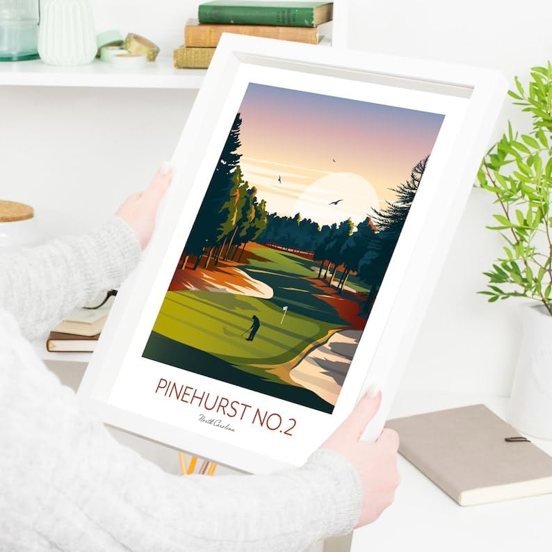 Pinehurst Golf Print - North Carolina - No.2 Golf Course; Pinehurst No.2 Poster; Golf Course Artwork; Vintage Golf Print; North Carolina Golf (Unframed) (20x30)