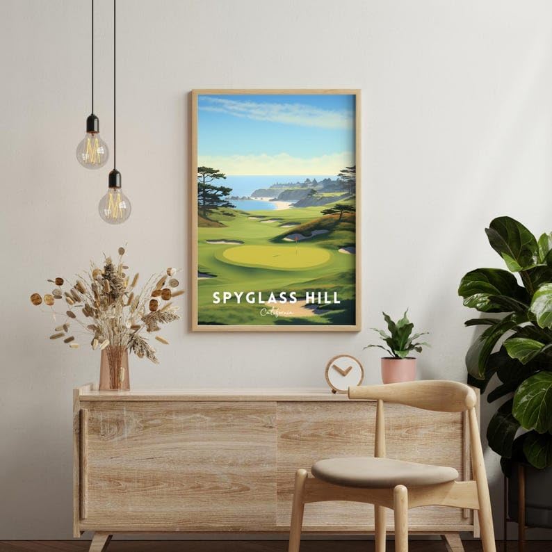 Nationcog Spyglass Hill Golf Wall Art Poster, California Coastal Course Print with Ocean Views, Vintage Decor for Living Room or Office, Golf Gift for Dad or Husband (Unframed) (20x30)