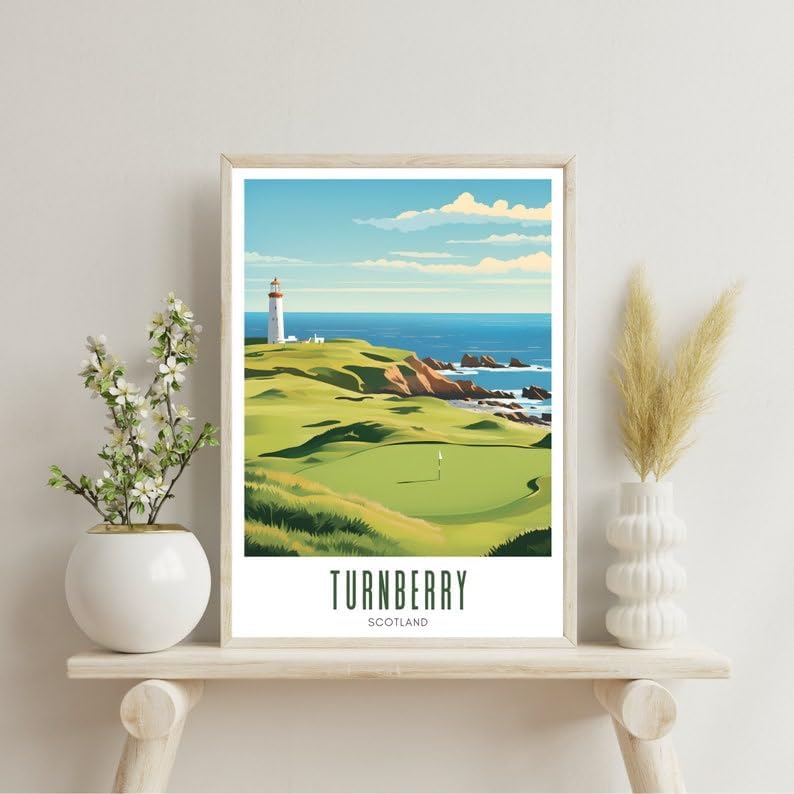 Nationcog Turnberry Golf Wall Art, Scotland Lighthouse Course Print for Home or Office, Vintage Coastal Decor for Men, Gift Idea for Dad, Husband, or Golf Fans (Unframed) (24x36)