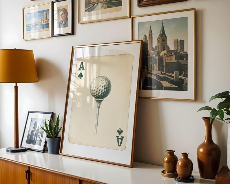 Nationcog Vintage Golf Playing Card Wall Art, Retro Ace of Spades Sports Print for Bar, Office or Game Room Decor, Classic Golfer Poster with Tee Time Theme (Unframed) (24x36)