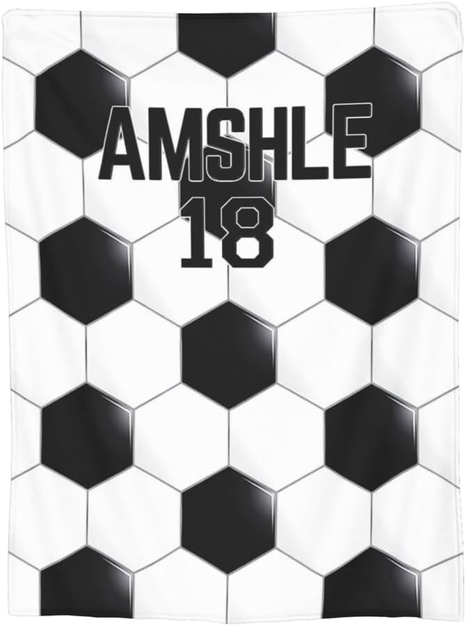 Football Prints Sofa Bedding Travel Throw-Blanket Custom Soccer Enthusiasts Throw-Blanket Gifts with Name Personalized Football Themed Blankets Customized Home Decor Sport Themed Bed Blanket