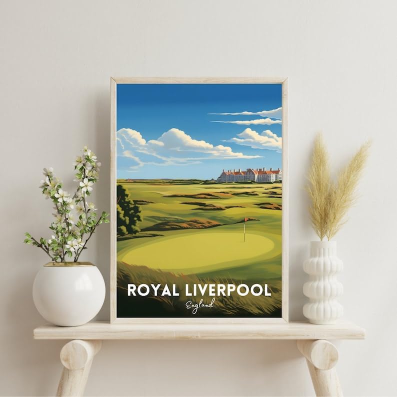 Nationcog Royal Liverpool Golf Poster, Vintage England Travel Wall Art Print, Retro Golf Links Landscape Decor, Sports Artwork for Home, Bar or Office (Unframed) (20x30)