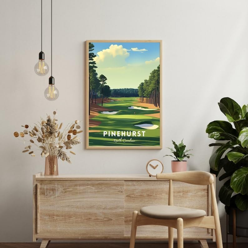 Nationcog Pinehurst Golf Wall Art Print, Vintage North Carolina Resort Poster for Living Room or Teen Bedroom, Scenic Course Decor, Great Golf Gift for Dad or Sports Fans (Unframed) (20x30)