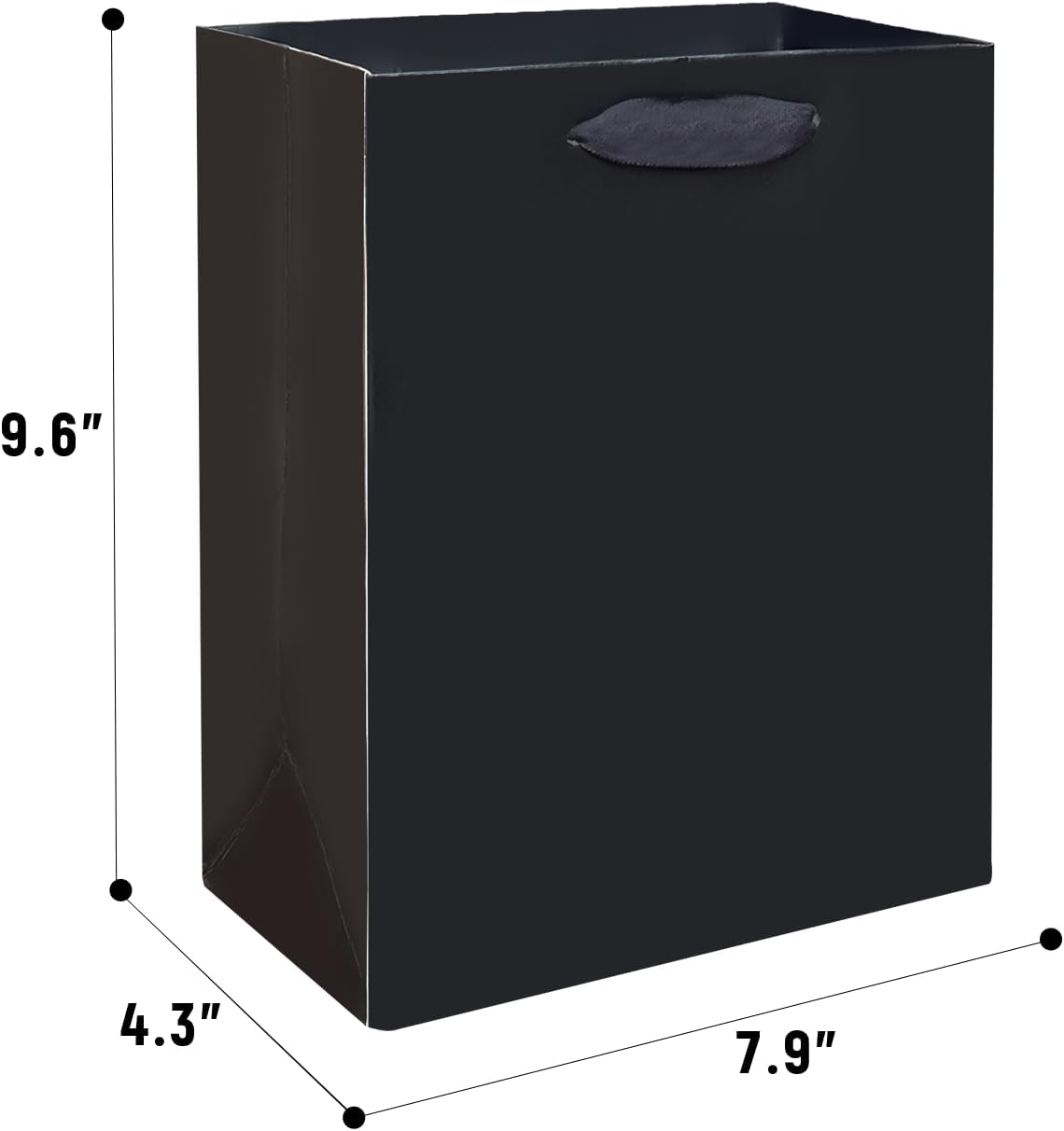 Gcardist Deep Black Gift Bags with Tissue Paper for Wedding, Birthday, Party Supplies-7.9"x4.3"x9.6" Medium Size Cardboard Gift Bags（5pcs Bags +10pcs Tissue Paper ）