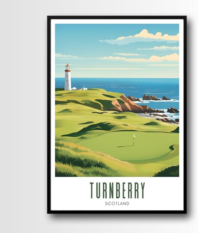 Nationcog Turnberry Golf Wall Art, Scotland Lighthouse Course Print for Home or Office, Vintage Coastal Decor for Men, Gift Idea for Dad, Husband, or Golf Fans (Unframed) (16x24)