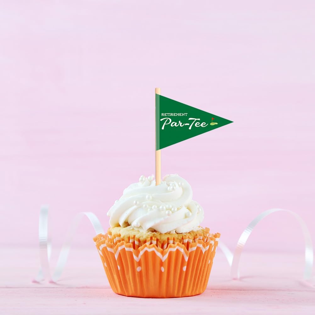 Golf Themed Toothpick Flags, 20 PCS Happy Retiremend Par-Tee Golf Cocktail Picks Mini Stick Cupcake Toppers Flags for Retirement Par-Tee Party Food Bar Decorations (Retirement Par-Tee)