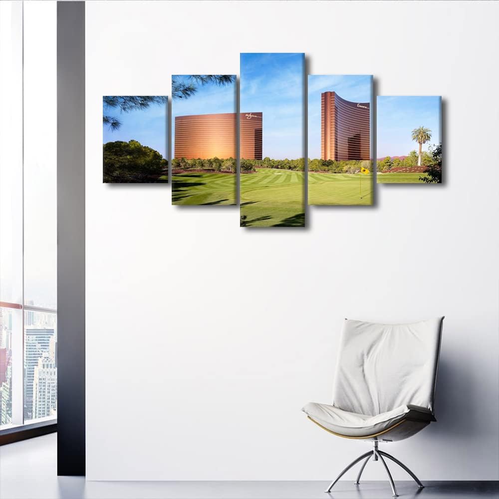 Native American Golf Wall Decor Course Posters and Prints on Canvas Golf Course Field Paintings 5 Panel Wall Art Artwork Pictures Artwork Home Decor for Living Room Framed Ready to Hang - 60"W x 32"H