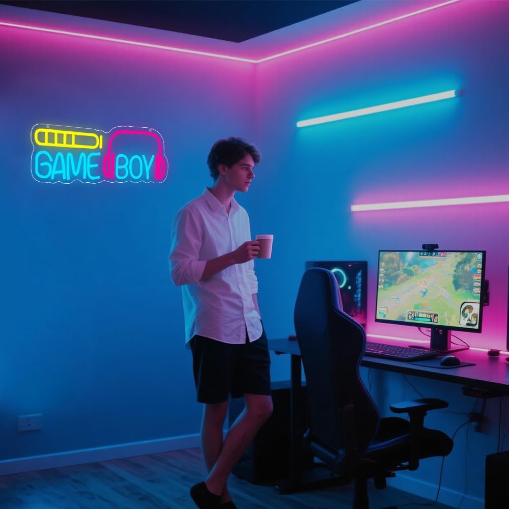 Game Boy Neon Sign,Game Room Dimmable LED Light Signs for Wall Art Decor,Gamer Backdrop for Bedroom Club Party Man Cave,Gaming Gift for Boys Teen Men USB Powered（15.4"*5.9"）