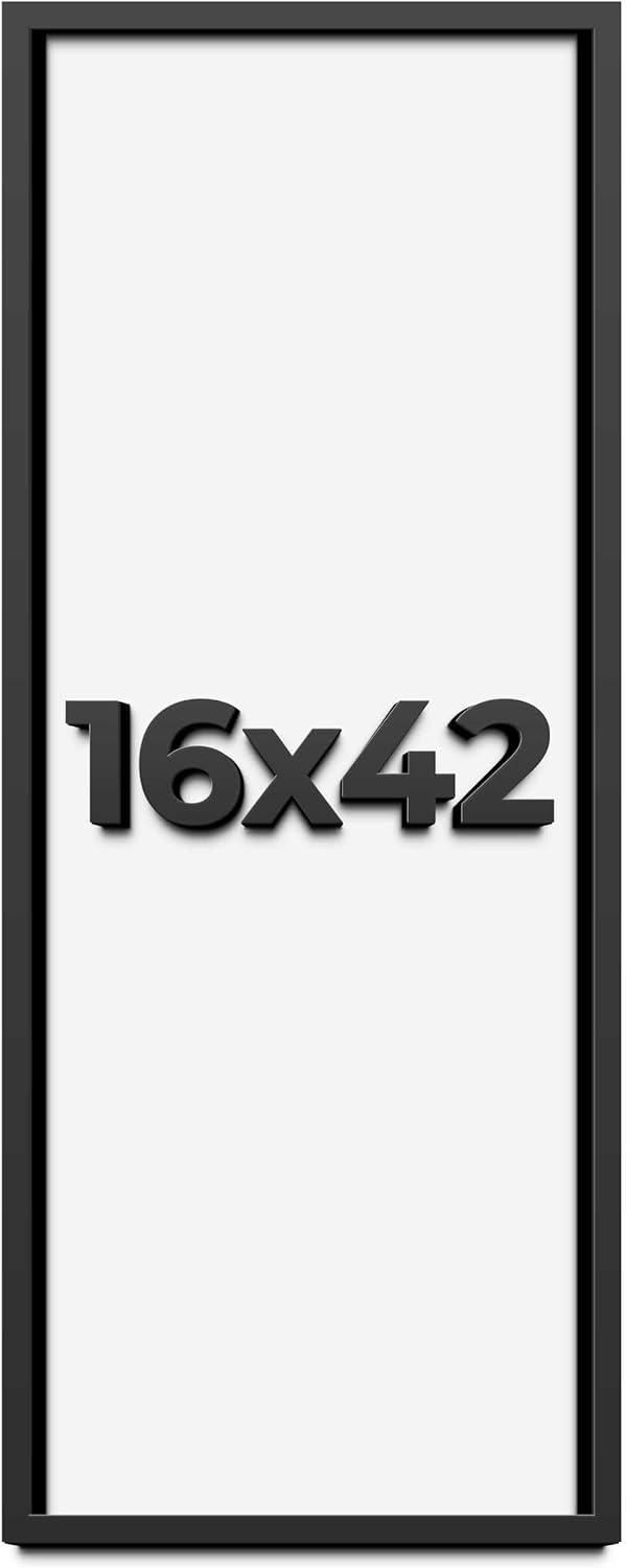 16x42 Shadow Box Black Solid Wood Display Frame with White Acid-Free Backing UV Acrylic & Hanging Hardware - with 3/4" Usable Depth