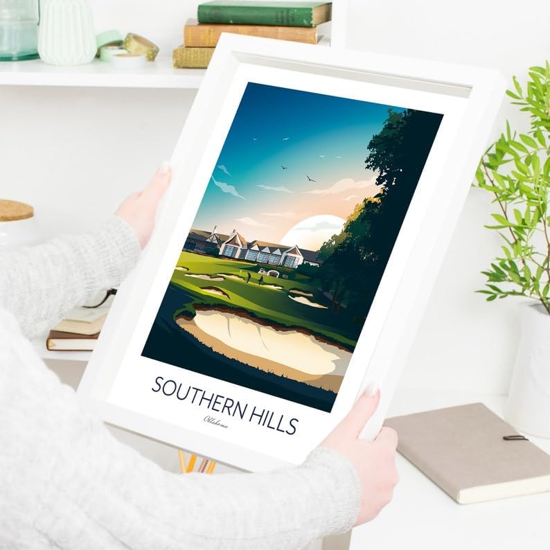Southern Hills Country Club Golf Print - Tulsa; Oklahoma; Southern Hills PGA Championship Artwork; Golf Course Sunset Illustration (Unframed) (11x14)